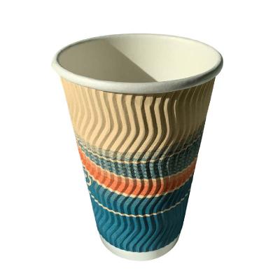 China Disposable Colored Ripple Triple Wall Coffee Cups PE Coated 16 Oz Paper Cup Insulated for sale