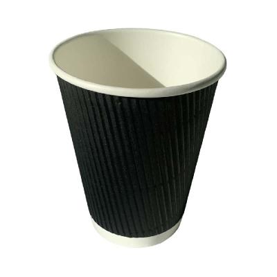 China PE Coating Ripple Wall Coffee Cups 12 Oz Single Use Heat Insulation for sale