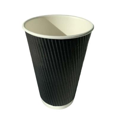 China Black Triple Wall Coffee Cups Customizable Insulated 16oz Ripple Cups for sale