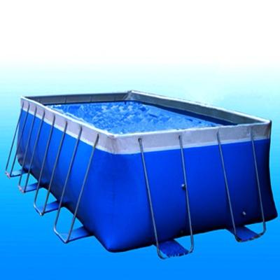 China 0.9mm PVC Tarpaulin Gray Square Metal Frame Pool Set Easy Set Above Ground For Garden Pool for sale