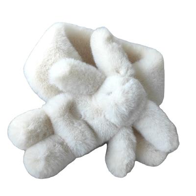 China Cheap And High Quality Acrylic Rabbit Stuffed Plush Toy Scarf Faux Fur Scarf With Bowknot for sale