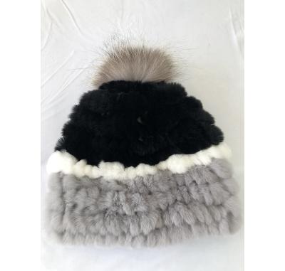 China COMMON Best Selling Goods Using Winter Rabbit Fur Hat and Fox Pom Pom Knitted Beanie Hat for sale