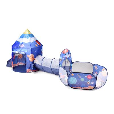 China Easy Foldable Children Play Tent Hot Sale 3 in 1 Outer space Rocket Tent Set Outdoor Playground House With Tunnel Ball Pit Big Pop Up Kids Play Tent And Tunnel for sale