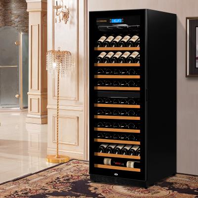 China 90 Capacity Direct Bottle Hotel Factory Supply Solid Wood Wine Fridge Cabinet For Red Wine Champagne White Wine for sale