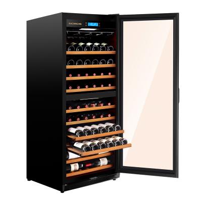 China Hotel Factory Direct Supply 70 Bottles Piano Coating Wine Cooler Refrigeration Solid Wood Cabinet For Red Wine Champagne White Wine for sale