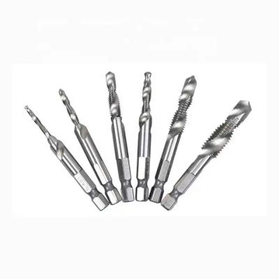 China High-speed steel(HSS ) 6pcs HSS4341 Titanium Metric Hex Shank Screw Combination Tap Drill Bit Set Drill Bits For screw driver set kit craftsman for sale