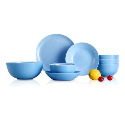 China Viable Glass Cup Salad Bowl Dish Household Tableware Heat Resistant Dish Set Vast Variety Blue Glass Dinner Set for sale