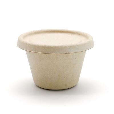 China 4oz 120ml Biodegradable Compostable Sauce Serving Cup Leakproof Biodegradable Sugarcane Oil-proof Bagasse With Lid Sauce Disposable Paper Cup for sale