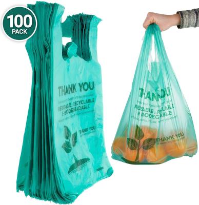 China Wholesale Reusable Biodegradable Compostable Bags Supermarket Shopping Bags Cornstarch Vest Bag T-Shirt Handle 100% Customized Size for sale