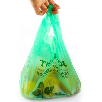 China Vegetable Eco-friendly Compostable Biodegradable Logo Printed Logo Bag T-shirt Bag Supermarket Shopping Bag Customized Size Customized Size for sale