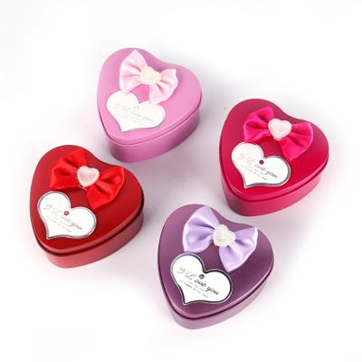 China Valentine's Day Heart Box Jewelry Package Box Eco-friendly Material Hand Pasted Two Color Wedding Bow Wedding Gift Packing Box for sale