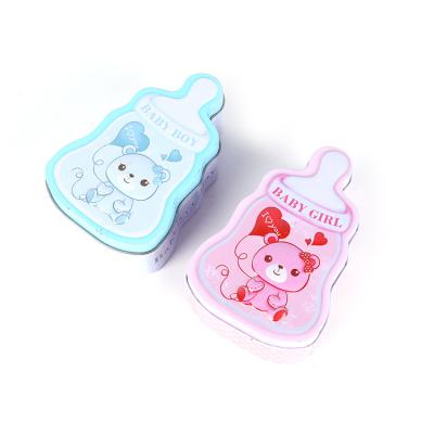 China 2021 Eco-friendly Material Baby Bottle Bear Metal Candy Box Toys Gift Box Baby Shower Favor Box Baptism Souvenirs Popular for sale