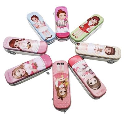 China Eco-friendly Material Girls Pretty Cute Cheap Colorful Custom Pencil Tin Box Kid Tin Box Metal Pencil Case Pencil Case for sale