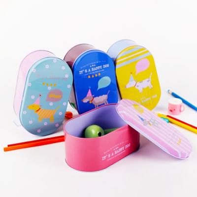 China Customized Exquisite Cute Color Child Stationery Storage Metal Viable Oval Box for sale