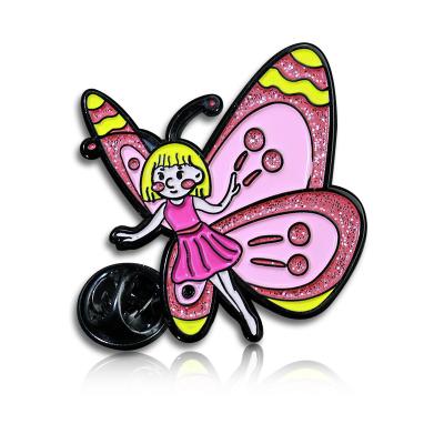 China China Metal Opens Badge Logo Enamel Pin Manufacturer Custom Enamel Pin Badge Cartoon Butterfly Shape Glitter Brooch for sale