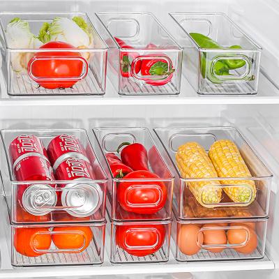 China Transparent Freshness Keeping Kitchen Drawer Fridge Organizer Food Storage Container With Handle for sale