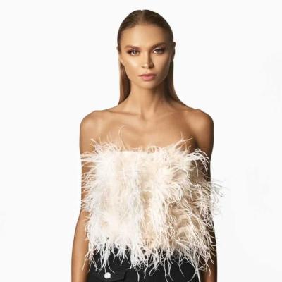 China 2021 New Style High Quality Ladies Full Breathable Ostrich Feather Crop Top for sale