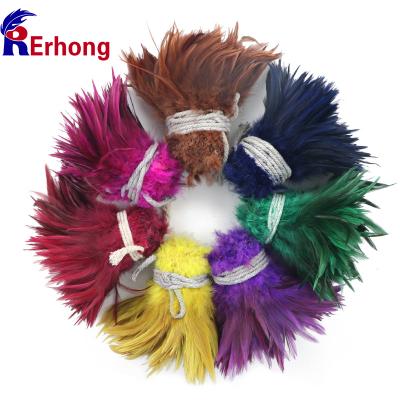 China Classic Professional Manufacturer 5-6 Inch Tip Two Color Rooster Red Feather For Sale for sale