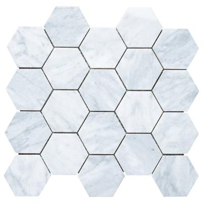 China CLASSIC Carrara White Marble Hexagon Polished Mosaic Tile for sale