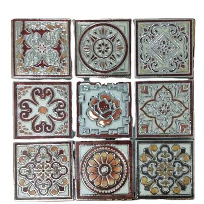 China Luxury Parquet Golden Colored Plated Glazed Ceramic Mosaic Slab for sale