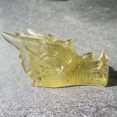 China China Crystal Quartz Carvings High Quality Natural Folk Crafts Carved Crystal Dragon Head Citrine Dragon Skulls For Decoration for sale