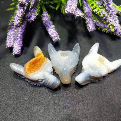 China Wolf Head Animal Geode For Agate Decoration Crystal Crafts Natural Crystal Carving Healing Wholesale From China for sale