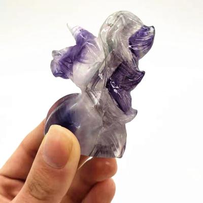 China Natural China Reiki Gemstone Hand Carved Fluorite Crystal Unicorn For Home Decoration for sale