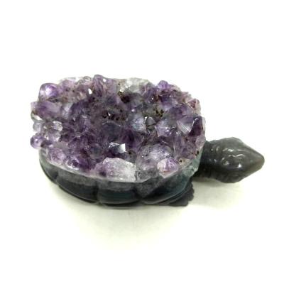 China China Crystal Opens Natural Hand Carved Amethyst Geode Turtles For Home Decoration for sale