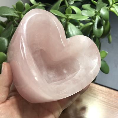 China China wholesale natural crystal rose quartz heart rose crystal bowl crafts for feng shui decoration for sale