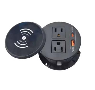 China office furniture round ABS socket with wireless charger usb a+c for coffee hotle table charging station for sale