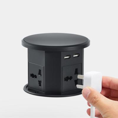 China OEM/ODM Smart Pop-Up Power Outlet Aluminium tafelplug met 4 AC-uitgangen en 2 USB-poorten IP44-standaard voor opladen Te koop