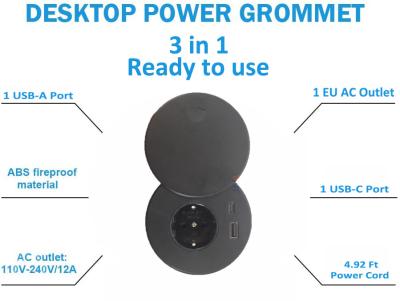 China Multifunktions-4,92 Ft Verlängerungskabel 1 EU-Wechselstrom-Ausgang und 2 USB-Porte für Büro-Möbel Sofa Home Desk Power Grommet zu verkaufen