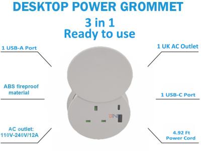 China Garantia da segurança 4,92 de extensão do cabo 1 da C.A. Ft de porto de tomada e 2 porta usb brancos para o círculo do furo da mesa da tabela à venda