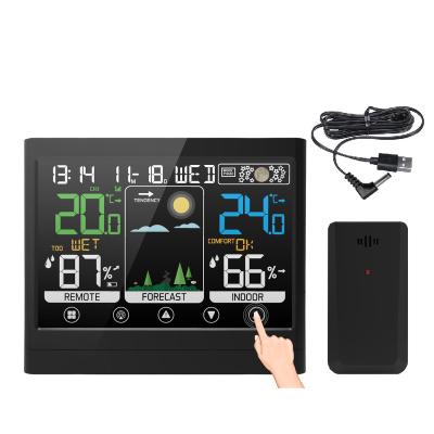 China Temperature alert color weather station with touch screen button indoor&outdoor thermometer and mold hazard for sale