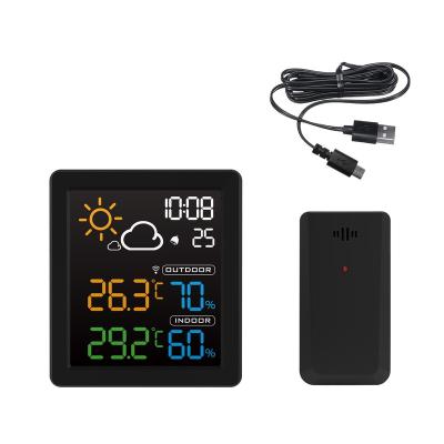 China Class Mini HD Color LCD Screen Alarm Clock Hygrometer Nap Thermometer Smart Alarm Weather Station Desk Clock for sale