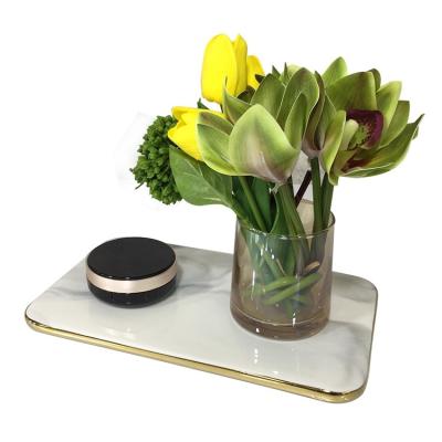 China Luxury High End New Arrival Bathroom Storage Organizer Tray Rectangular Marble Tabletop Tray for sale