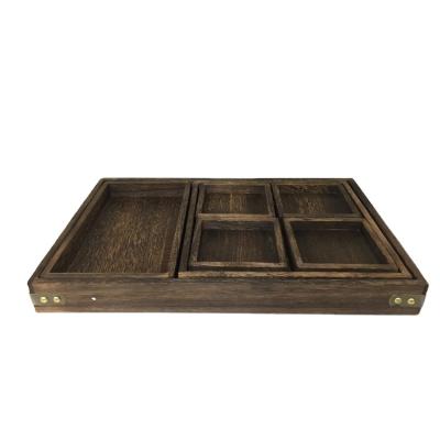 China High End Newest Design Custom Brown Wooden Coffee Food Serving Tray Handmade Wooden Tray for sale