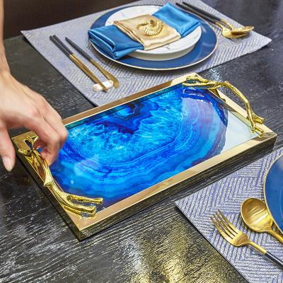 China Handmade High Quality Metal Serving Tray Serving Trays Decorative with Copper Metal Handles for sale