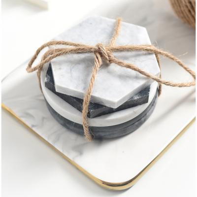 China Handmade Custom Stone Marble Coasters Set Hexagon Coaster For Kitchen Drinkware Mugs for sale