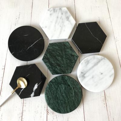 China Handmade Custom Stone Coasters Hexagon Pure Natural Marble Coaster For Kitchen Drinkware Mugs for sale