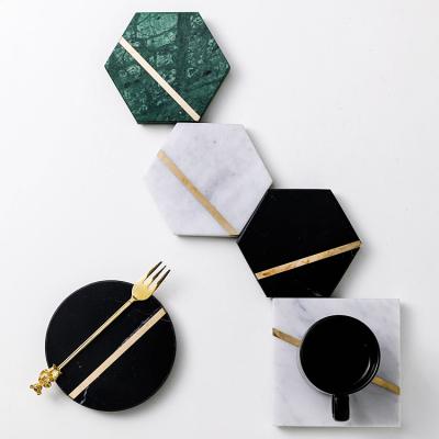 China Unique Handmade Marble Coasters Beer Coffee Tea Round Hexagon Gold Set Holders Custom Mug for sale