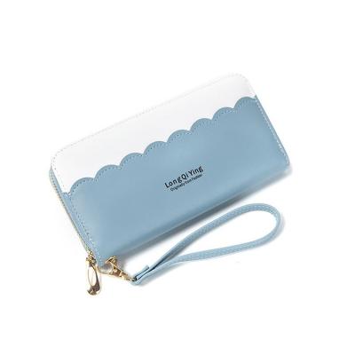 China Waterproof Hottest Selling Zipper Clips Soft Leather Clutch Wallet Color Block Design Wallets For Women for sale