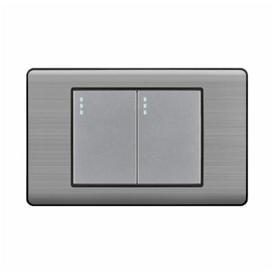 China Gray wall lamp switch 2 strip wall switch stainless steel plate button switch 118FI-02 for sale