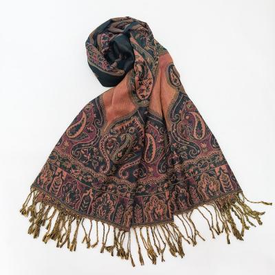 China New fashion polyester pashmina jacquard scarves warm soft colorful lady oversized shawl for sale