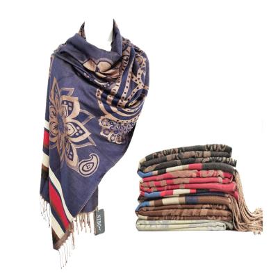 China Viscose Scarf Size 70*180cm Long Jacquard Viscous Reversible Shawl Pashmina for sale