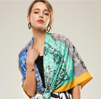 China Flower Print Square Hot Sale Amazon Satin Square Scarf Lady Shawls Lightweight Scarves For Spring Summer for sale