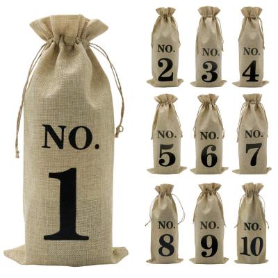 China Durable Shintop Jute Wine Bags, Hessian Numbered Wine Bottle Gift Bags with Drawstring for Blind Wine Tasting (Brown) for sale