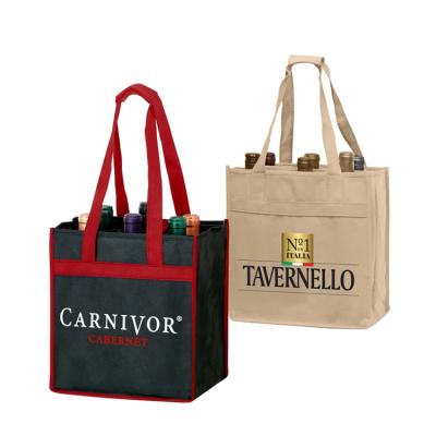 China Storage Custom Wholesale Logo Eco Friendly Heavy Duty Divided 6 Bottle Carrier Non Woven Recycled Tote Reusable Wine Bag for sale