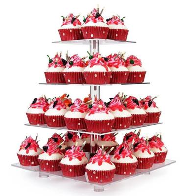 China Clear Plastic Perspex 3 Tier 4 Tier Square Cupcake Round Riser Custom Clear Acrylic Cupcake Display Stand for sale