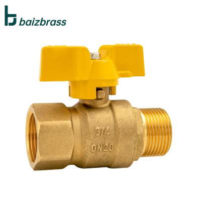 China General Factory 1/2in Butterfly Handle 3/4in Yellow Colors Ball Valve Brass Gas Valve for sale